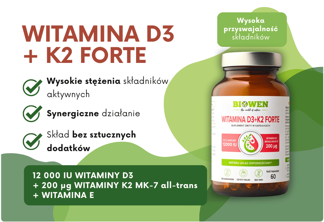 Witamina D3 + K2MK7 FORTE 12000 IU (90 kaps) Biowen